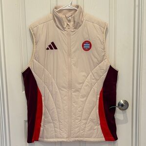 Beige and Red Sleeveless Bayern Munich Puffer Vest